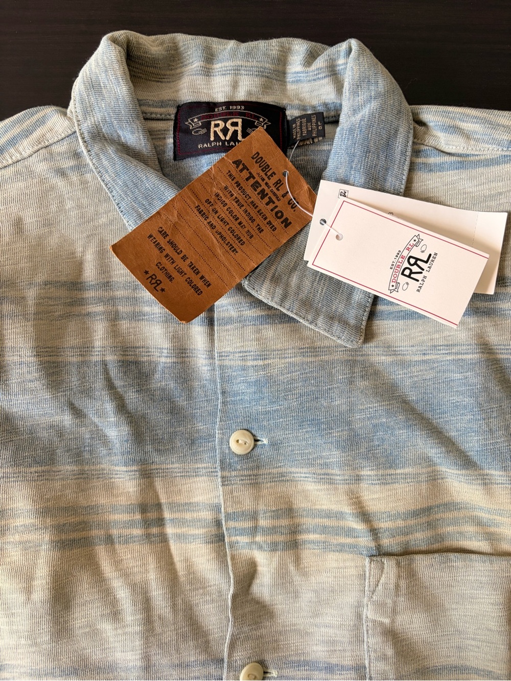 Ralph Lauren Double RL Blue and Cream Striped Button-Down Shirt - Picture 5 of 5